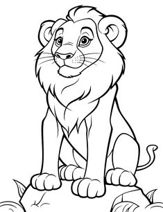 the lion cub sitting on top of a rock coloring pages for kids, printable