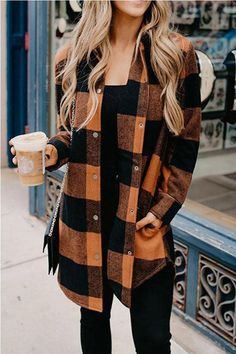 Casual Mid Length Plaid Print Coat Plaid Print Coat, 2024 Clothes, Fun Clothes, Normal Body, Fashion Goals, Plaid Shirts, Orange Plaid, Plaid Coat, Print Coat