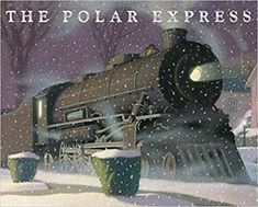 the polar express train is coming down the tracks in the snowy winter night with its lights on