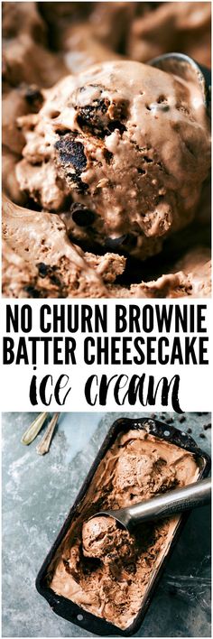 no churn brownie batterer cheesecake ice cream is in the pan and ready to be eaten