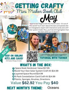 I am in love with this concept! A subscription box that makes books come alive through the power of art! And the space box is to DIE for! I can't wait for next month's box! Diy Solar System, Solar System Model, Diy Studio, Kids Book Club, Space Books, Fernandina Beach, Paint Night, Powerful Art, Interactive Cards