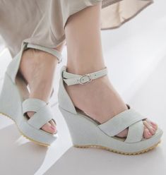 $49.90 White Denim High Heeled Wedge Sandals ,It is sexy, comfy and classy. It is street style, good for elegant ladies, classy teens and modern fashion Trendy Wedges, Cute Wedges, Feminine Women, Elegant Ladies, High Heel Wedges, Wedge Heel Sandals, Heels & Wedges, Heels Sandals, Sandals For Women