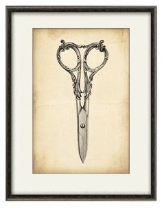 an antique style drawing of a pair of scissors