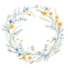 watercolor flowers and leaves arranged in a circle