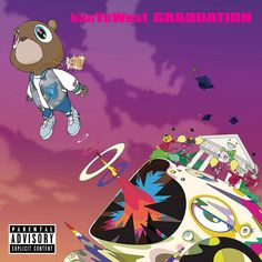 a cartoon bear flying through the air with a graduation cap on it's head