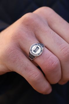 "Silver Custom College Class Ring, High School Class Ring, College Ring, School Ring, Signet Ring, Silver Graduation Ring, Personalized Ring ☞ ☞ ☞ ITEM DESCRIPTION ☜ ☜ ☜ * Material : 925K Sterling Silver * Ring Face Size Options ; - Small Face Size : 14 x 12 mm , Around 7 GR - Medium Face Size : 16 x 14 mm , Around 8 GR - Large Face Size : 18 x 16 mm , Around 9 GR * Color & Plating Options : Silver (polished or matte) , Gold Plated(Silver) * Ring Size : Please inform us about your ring size. ❥ W