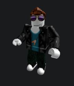 a lego man wearing sunglasses and a leather jacket with his arms out in the air