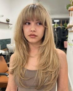 Long Hair Half Up Half Down With Bangs, Butterfly Haircut With Full Bangs, Midi Length Hairstyles, Long Choppy Layers With Bangs, Mid Length Hair With Fringe Bangs, Hair With Wispy Bangs, Bang Inspo, 2024 Haircut, Layered Haircuts With Bangs