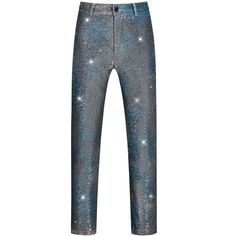 Lars Amadeus Shiny Pants for men's disco party dance sparkle glitter slacks trouser. Lightweight fabric with a printed and shiny finish. The sparkling slim fit pants are fashionable and trendy, making you stand out from the crowd. Perfectly match the pants with printed shirts, hats, and sneakers for a casual eye-catching look. Shiny Straight Leg Party Pants, Shiny Straight Leg Pants For Party, Fitted Pants For Christmas Party, Metallic Shimmer Disco Pants, Metallic Shimmer Pants For Party Season, Silver Straight Leg Party Pants, Silver Straight Leg Pants For Party, Metallic Sequined Bottoms For Holiday, Metallic Sequined Disco Pants