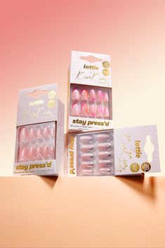 Lottie brings you… #LOTTIEXKIMKIMNAILS a fresh and trending collection, including 3 original designs by the queen herself KimKim! Apply with the included vegan glue or super sticky adhesive stickers for best long lasting (up to 7 days) results! Perfect for a cute, time saving and wallet saving mani! #lottielondon #lottienail #nail #pressonnails #nailinspo #nails Press On Nails Advertisement, Press On Nail Kit Packaging, Luxury Press On Nails Packaging, Pastel Nail Polish Set, Kawaii Nail Polish Bottle