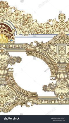 an ornate gold and white frame on a white background