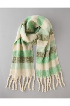 Soft & fuzzy/Striped pattern/Fringed ends Striped Scarf, Striped Scarves, Cold Weather Accessories, Winter Scarf, Women's Jeans, American Eagle Outfitters, American Eagle, Women Jeans, Women Accessories