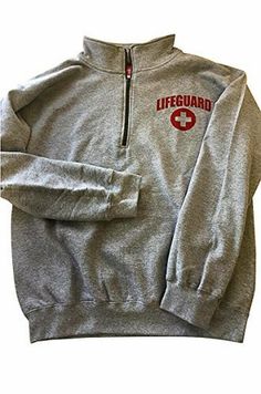 a grey sweatshirt with the word lifeguard on it's chest and zippered sleeves