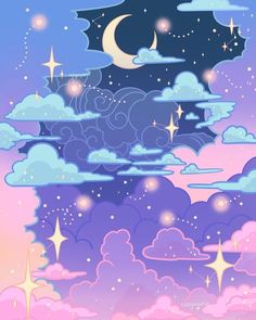 the sky is filled with stars and clouds