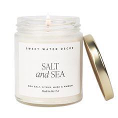 salt and sea candle with gold lid