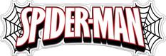 the logo for spider - man is shown in red and black on a white background