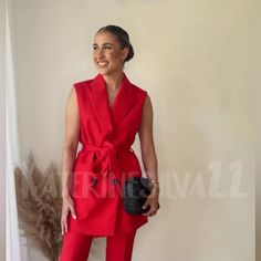 New With Tags Size Xs Retails For $119 Zara Red Blazer For Spring, Chic Red Zara Outerwear, Zara Red Spring Blazer, Red Vest, Zara Blazer, Long Red, Zara Jackets, Tie Belt, Waist Tie