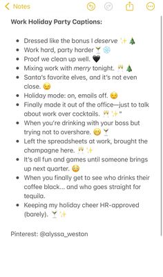 a text message that reads work holiday party captions