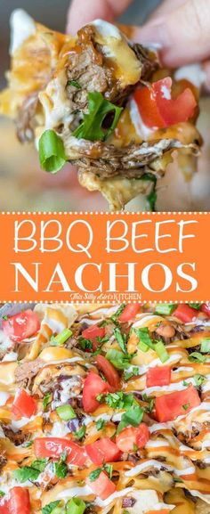 BBQ Beef Nachos: Food Roast Beef Nachos, Layered Nachos, Appetizer Nachos, Bbq Nachos, Slow Cooker Bbq Beef, Nachos Recipe Beef, Beef Nachos, Nachos Recipe Easy, Slow Cooker Bbq