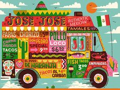 a mexican food truck is painted in bright colors and has the words jose jose written on it