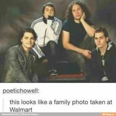 some people are posing for a photo with the caption that reads, peetichowl this looks like a family photo taken at walmart