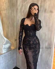 Fashion Thoughts, Black Lace Prom Dress, Morally Grey, Long Sleeve Prom, Dress Women Elegant, Gowns Online, Black Lace Dress, Prom Dresses Lace, Short Wedding Dress