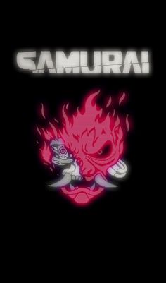 a black background with the words samurai on it and a red fireball in the middle