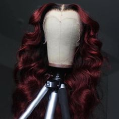 Lux Hair, Ombre Burgundy, Hair Colorful, Red Wig, Black Roots, Wig Styling, Loose Waves Hair, Hair Tape, Burgundy Hair