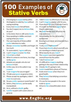 a poster with the words, 100 examples of stative verbs