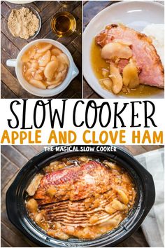 slow cooker apple and clove ham in the crock pot with text overlay