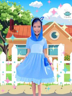 Bluey-inspired kids dress, perfect for Disneybound adventures, play pretend, or dress-up game, ideal for Halloween costume or birthday dress.