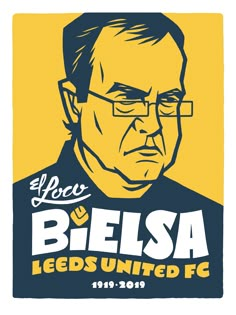 an image of a man with glasses and the words belsa leds united f c