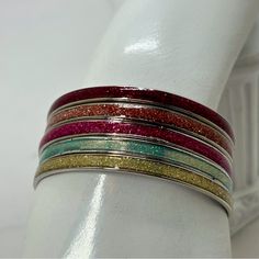 Gymboree, Set Of 5 Girls Glitter Enamel Bangle Bracelets, Nwt, Tween Bracelets Silver Tone Hardware. Red, Orange, Pink, Blue And Silver Glitter Enamel. Measure 2.25” Diameter. New With Tag. Adjustable Silver Glitter Jewelry, Adjustable Silver Glitter Bracelets, Silver Glitter Bracelets As Gifts, Silver Glitter Bracelets As A Gift, Silver Glitter Bracelet As Gift, Adjustable Silver Bracelets With Glitter, Adjustable Glitter Bracelets For Gifts, Adjustable Glitter Bracelets As Gift, Cat Bracelet