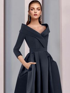 A-Line Mother of the Bride Dress Elegant High Low Sweet Spaghetti Strap Asymmetrical Tea Length Satin 3/4 Length Sleeve with Pleats Sweet Spaghetti, Bride Dress Elegant, Prom Dress Black, Hairstyles Indian, Dress Wedding Guest, Trendy Wedding Hairstyles, Evening Dresses Cocktail, Hair Wedding