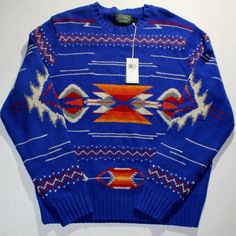 Men's Polo Ralph Lauren Southwestern Print Sweater Sportsman Blue Size Xl Mens Quarter Zip Sweater, Red Cable Knit Sweater, Polo Ralph Lauren Sweatshirt, Ralph Lauren Sweatshirt, Polo Ralph Lauren Sweater, Southwestern Print, Pullover Sweater Men, Polo Sport Ralph Lauren, Wool Pullover