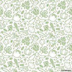 Stock Image: Food background, vegetables seamless pattern. Healthy eating - tomato, garlic, carrot, pepper, broccoli, cucumber line icons. Vegetarian, farm grocery store vector illustration, green white color Background Vegetables, Farm Branding, Tomato Farming, Food Background, App Background, Vegetable Prints, Food Patterns, Food Backgrounds, Illustration Food