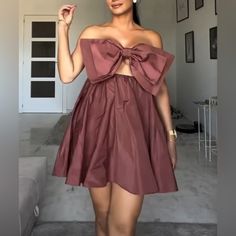 Nwt Zara Woman Bloggers Fav Cut Out Bow Taffeta Dress In Clay Brown Size L Large Taffeta Dress, Bow Dress, Zara Woman, Zara Women, Dress With Bow, Zara Dresses, Strapless Dress, Cut Out, Blogger