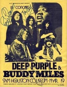 an old concert poster for deep purple and buddy miles