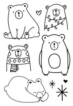 four bears and one bear in winter clothes