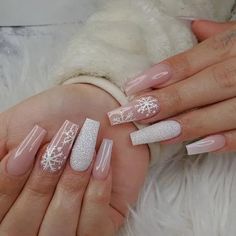 Snowflake Nail Design, Winter Nails Acrylic, Christmas Gel Nails, Cute Acrylic Nail Designs, Long Acrylic Nails Coffin, Snowflake Nails, Christmas Nails Acrylic, Acrylic Nails Coffin Short, Xmas Nails