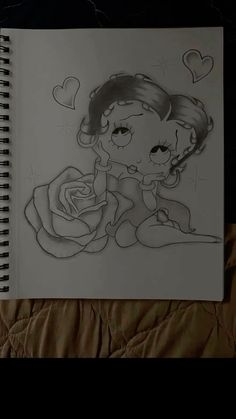 Chicano Drawings Hello Kitty, Betty Boop Drawing Pencil, Betty Boop Sketch, Couple Cartoon Drawings, Chicano Love Art Drawings, Hispanic Drawings Easy, Chicana Drawings, Chicano Drawings Easy, Love Letter Drawing Ideas