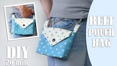 the belt pouch bag is made with polka dot fabric and has two pockets to hold it