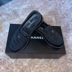 These Are A One Of A Kind Platform Chanel Loafer. This Style Only Came In One Other Color (Navy). This Material Is Very High Quality And Lasts A Long Time. Only Worn Inside 2 Times. Very Good Condition. Authentic Chanel Shoes Purchases At Nordstroms. Size 35.5 Us Size 5.5-6, Runs Medium Wide-Narrow Due To The Shoe Not Having A Lot Of Stretch. Included Box No Returns If Shoe Does Not Fit Chanel Loafers, Chanel Shoes, Flat Shoes Women, Loafer Flats, Loafers, Chanel, Nordstrom, Women Shoes, Running