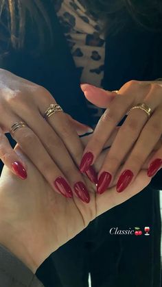 Instagram story idea with nails #rednails #cherryred #nailsinspo #igstory #instagram #inspo Go With Everything Nails, Red Nail Inspo Design, Rich Red Nails, Hailey Bieber Red Nails, Red Nails For Pale Skin, Red Nail Theory Aesthetic, Red Glazed Donut Nails, Red Initial Nails, Ruby Red Nails Acrylic