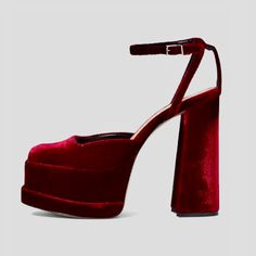 Beautiful Velvet Dark Red Heels. Never Worn Outside. Blood Splater Shoes, Dark Red Heels, Red Heels, Dark Red, Shoes Women Heels, Shoes Heels, Size 7, Velvet, Women Shoes