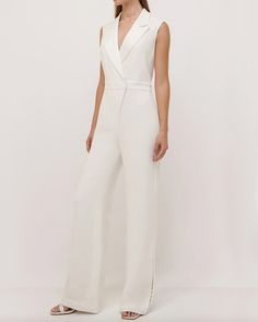 96% nylon, 4% spandex Off-white crepe Partially elasticated at the waist for a flexible fit Concealed zipper fly and button closure Lined Dry clean only Tailored Jumpsuit, Classic Trench Coat, Jonathan Simkhai, Dry Clean Only, Trench Coat, Cut Out, Dry Clean, Jumpsuit, Off White