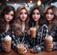 three beautiful women holding beverages in their hands