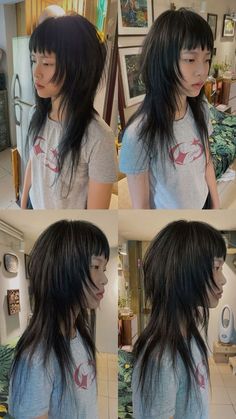 Half Short Half Long Haircut, Harajuku Haircut, How To Style Wolfcut, Long Alt Hair, Vkei Haircut, Wolfcut With Bangs, Layer Mullet, Wolfcut Mullet, Rat Tail Haircut