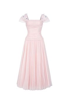 Angelic A-line Square Neck Tulle Ankle Length Dress | MEAN BLVD Mean Blvd, Ankle Length Dress, Lace Midi, Tulle Fabric, Lace Midi Dress, Line Design, Dress Backs, Square Neck, Ankle Length