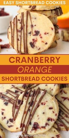 cranberry orange shortbread cookies stacked on top of each other